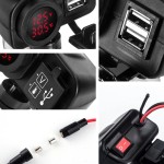 Moto USB socket x 2, digital voltmeter and thermometer, red led, black color